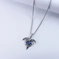 Gothic eagle pendant necklace with blue evil eye orb on vintage silver chain - Blue Pendant Necklace
