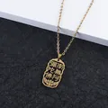 Detailed view of hollow Namo Amituabha pendant in gold stainless steel with lotus motif - Gold Color Necklace (O-Chain)