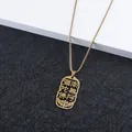 Macro view of golden hollowed Buddhist pendant with lotus detail and square box chain - Gold Color Necklace (Corn-Chain)