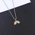 Rainbow enamel semicircular pendant with silver stainless steel box chain for unisex - Semicircle Rainbow Style / Silver Long Chain