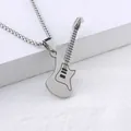 Polished stainless steel electric guitar pendant with box chain for men and women - Pendant And Chain