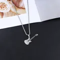 Silver electric guitar pendant necklace in polished stainless steel with box chain - Pendant And Chain