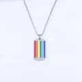 Rainbow pride rectangle pendant necklace in polished silver stainless steel with bead chain - Pendant And Box Chain