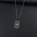 Men's black dog tag necklace with rainbow wave pattern on a silver bead chain - Pearl-Style Link Chain / 60CM / Black Tag Steel Ball Chain
