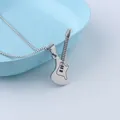 Polished stainless steel electric guitar pendant necklace with square link chain for men - Pendant And Chain / Steel