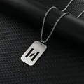 Rechteckiger Dog-Tag Anhänger aus gebürstetem Stahl mit Ausschnitten an einer Boxkette - Letter N Pendant With Chain