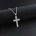 Silver two-tone stainless steel cross pendant necklace with box chain for men - Silver