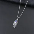 Silberne Feder-Halskette mit blauem Evil Eye Anhänger und langer Box-Kette für Unisex - 60cm Kette / Rosa