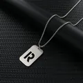 Silberne Edelstahl-Boxkette mit gebürstetem Metallanhänger und hohlem Buchstaben R - Letter R Pendant With Chain