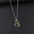 Vintage goldener Drachenanhänger mit feinen Schuppen und silberner Stahlkette für Herren - Goldener Doppeldrache / 60cm Kette