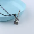 Hip hop guitar pendant necklace in black and silver steel with matching bead chain - Pendant And Chain / Black