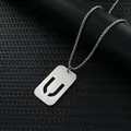 Silberne Edelstahl-Halskette mit rechteckigem Anhänger und hohlem U-Buchstaben - Letter U Pendant With Chain