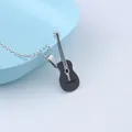 Mens stainless steel guitar pendant necklace with black and silver music theme detail - Black (With Chain)