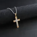 Two-tone gold and silver stainless steel cross pendant necklace with brushed finish - Gold
