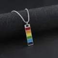 Men's rainbow rectangle pendant necklace made of stainless steel on black display stand - Rainbow Strip Style (529)