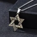Vintage silver star of David pendant necklace in stainless steel with detailed engraving - Bronze Hexagram with Corn Chain
