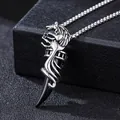 Retro punk horse head and claw pendant necklace in antique silver with black resin charm - Black Wolf Fang with Corn Chain