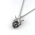 Vintage silver Hannya mask pendant on a box chain for men made of stainless steel - Silver Style