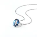 Herren-Halskette mit doppelten Ringen, blauem und silbernem Anhänger und Box-Kette - Blauer Doppelring + 70cm Box-Kette