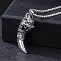 Retro dragon head tooth pendant necklace in aged silver stainless steel finish - Large Wolf Fang with Corn Chain / Antique Silver