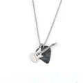 Rock guitar pick necklace with silver guitar pendant and black marble stone plectrum - Steel Guitar/Black Pick/60cm Bead Chain