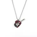 Rock guitar pick and electric guitar pendant necklace in stainless steel with red marble finish - Black Guitar/Red Pick/60cm Bead Chain