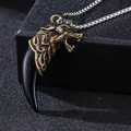 Gothic wolf head pendant necklace with black fang detail on stainless steel bead chain - 8# Black Wolf Fang with Corn Chain / Bronze/Black