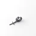 Men's matte black stainless steel cross pendant hoop earring on a white background - Cross / Hoop (Pierced) / Black