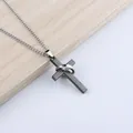 Kreuzanhänger-Halskette aus schwarzem Edelstahl mit graviertem spanischem Vaterunser - Schwarzer Anhänger Stahlkette (Panzerkette)