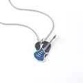 Blue electric guitar necklace with black marble pick pendant on stainless steel box chain - Blue Pendant Black Pick Pearl Chain