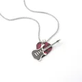 Men's silver bead chain necklace featuring a black guitar and red marble pick pendant - Black Pendant Red Pick Pearl Chain