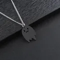 Collar minimalista de acero inoxidable con colgante de pequeño monstruo fantasma negro mate - Colgante Negro + Cadena Plateada