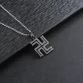 Anime Manji symbol pendant necklace with silver metal bead chain for men - Black Pendant With 60cm Bead Chain / Black Style