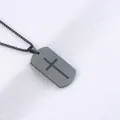 Collar de placa militar negra para hombre en acero inoxidable con grabado de cruz - Placa de Cruz + Cadena de Bolas Negra 60cm / Negro (580)