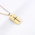 Collar de placa militar dorada con cruz negra, acero cepillado y cadena de caja - Placa de Cruz + Cadena de Bolas Dorada 60cm / Dorado (580)