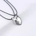 Cat couple puzzle necklace with black and white stainless steel heart pendants - Heart Cat Style / Black