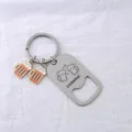 Porte-clés décapsuleur de bière argenté avec breloques émaillées et gravure Cheers - Modèle Bière B