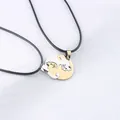 Cat puzzle couple necklaces in gold and silver finish with black woven cords - Round Cat Style / Gold