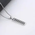 Colgante rectangular para hombre en acero inoxidable con rayas de esmalte negro y cadena - Colgante de Acero Inoxidable a Rayas Con Cadena de Perlas de Acero Mediana