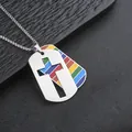 Rainbow flag cross dog tag necklace in stainless steel with silver chain for men - Cross Rainbow Style with Pearl Chain