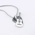 Men's stainless steel necklace featuring silver guitar and marble pick pendants - Black Pick Style / Standard Length