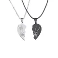 Edelstahl-Herzpuzzle-Halsketten für Herren mit eingraviertem Versprechen-Motiv im Set - Herz Spleißen (560) / Händchenhaltend Schwarz und Silber Paar