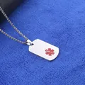 Stainless steel medical alert necklace with red Star of Life dog tag on blue fabric - Steel Tag With Pearl Chain / Steel