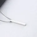 Minimalist silver rectangle bar pendant necklace in stainless steel on white fabric - Silver