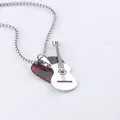 Guitar and red marble heart pendant necklace with durable stainless steel chain link - Red Pick Style / Standard Length
