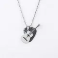 Men's silver guitar and black marble pick pendant necklace with square pearl chain - Black Pick Style / Extended Version