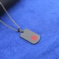 Black rectangular medical alert necklace with red Caduceus star of life on steel chain - Black Tag With Pearl Chain / Black