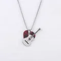 Men's silver guitar necklace with a red tortoiseshell pick pendant on a pearl chain - Red Pick Style / Extended Version