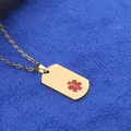 Collier plaque militaire médicale dorée avec symbole étoile de la vie rouge - Style Doré