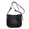 Sac seau minimaliste en cuir noir à texture litchi avec bandoulière réglable - Noir